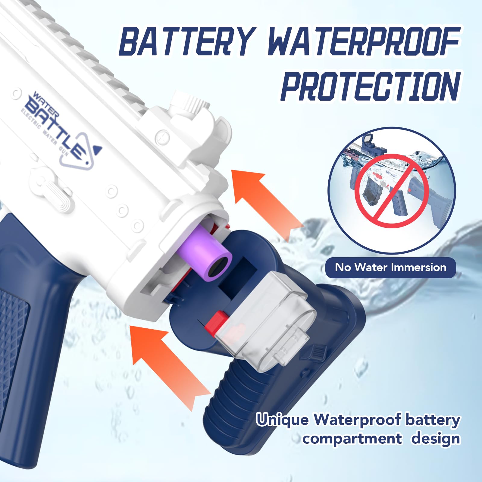 Hugeway water gun includes rechargeable batteries for long-lasting fun.