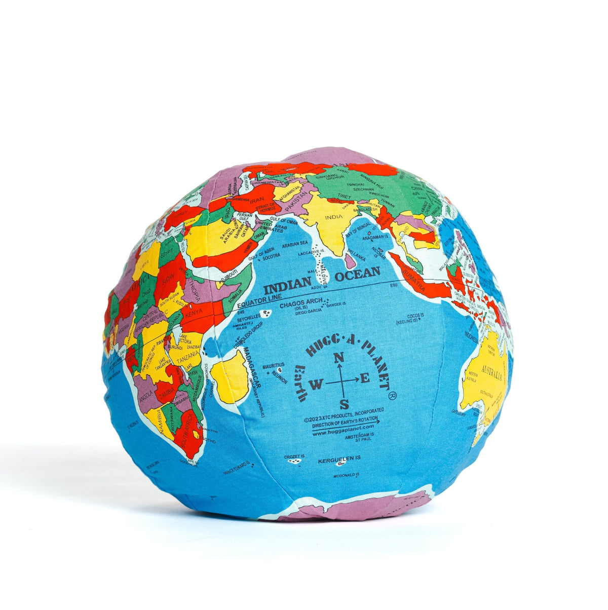 Hugg-A-Planet Classic Political Earth front view, soft plush globe for imaginative play.