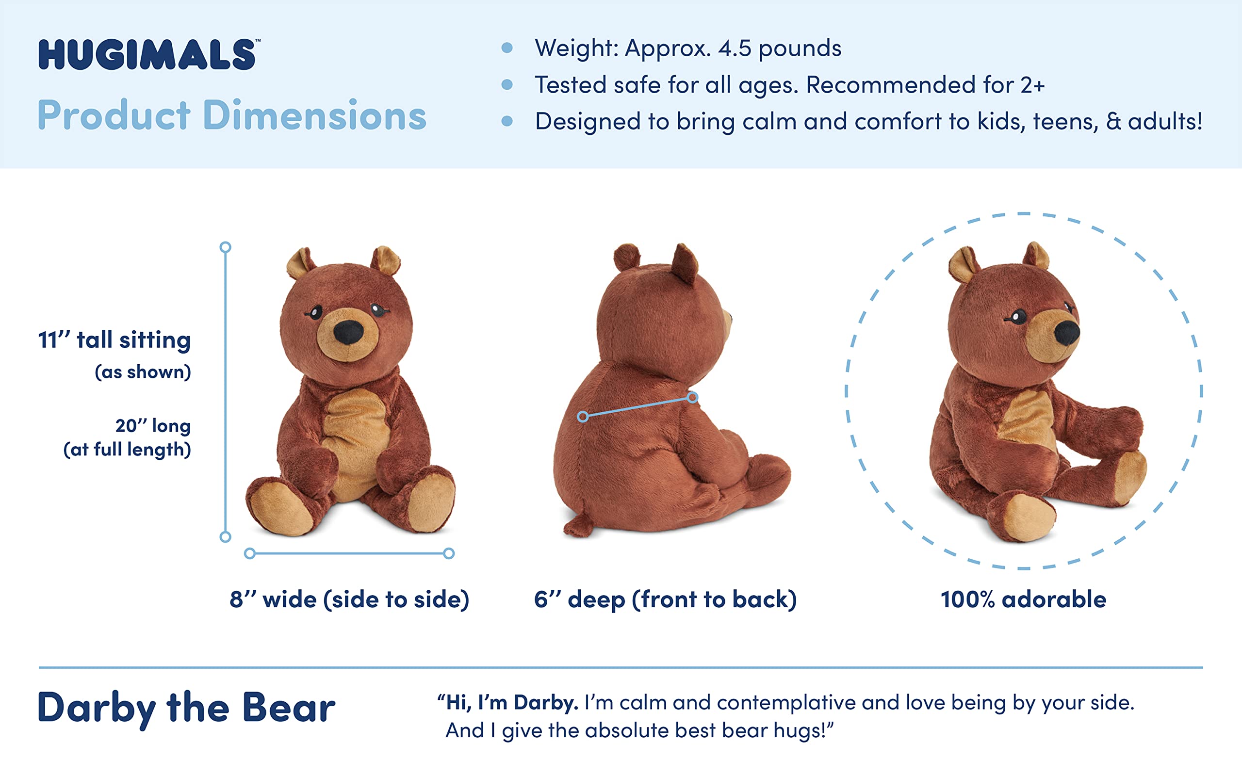 HUGIMALS Darby the Bear machine washable plush, easy to clean after play