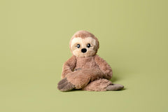 Hugimals Hugarounds Sawyer Sloth close-up soft fabric highlights allergy-friendly materials.