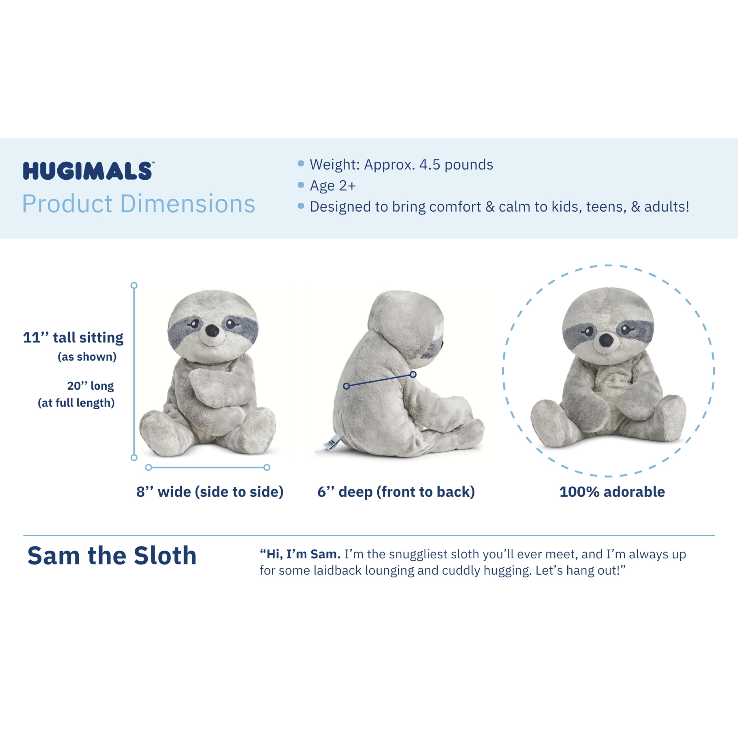 Hugimals Sam the Sloth snuggle-in-bed pose invites calm bedtime rituals.