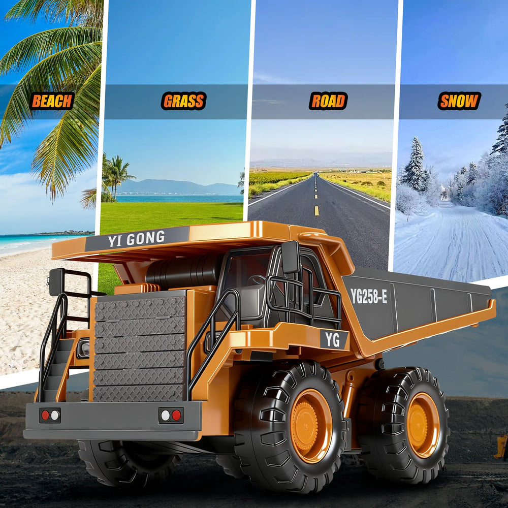HuiJuKeJi remote dump truck loads sand or small toys with ease.