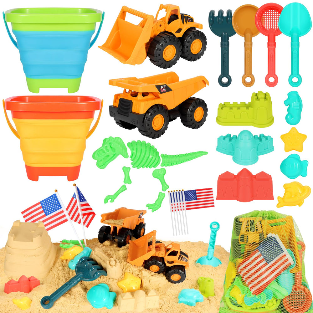 HUITEM Beach Sand Toys with two foldable buckets for easy transport and storage