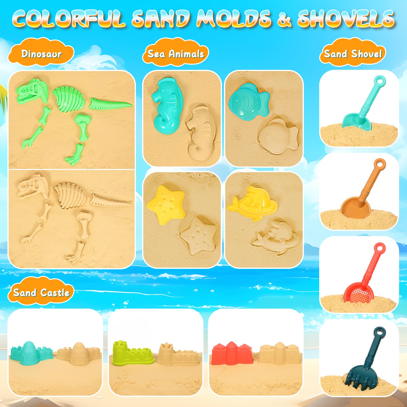 HUITEM Beach Sand Toys four ocean animal molds for creative sea scenes