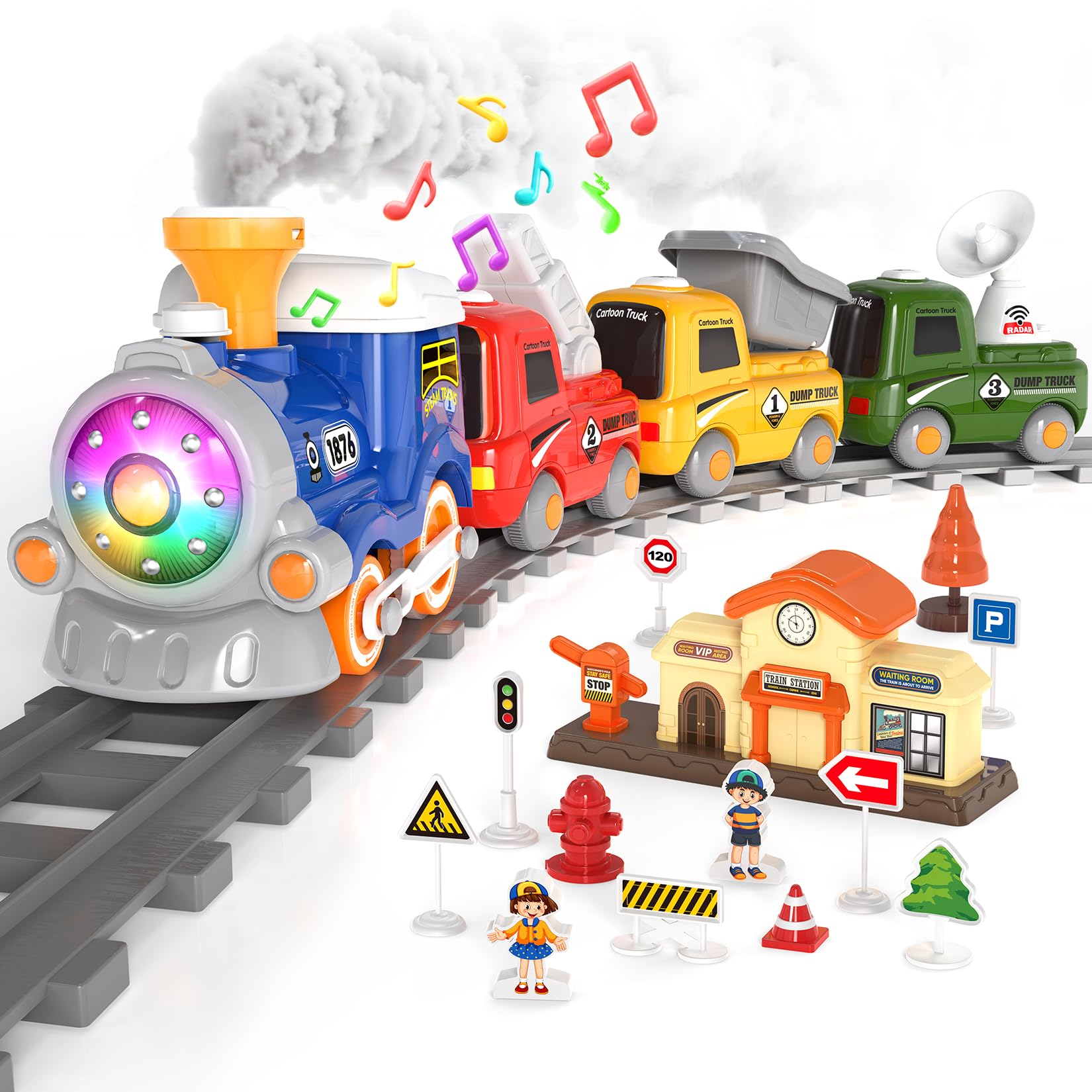 HUITEM locomotive on colorful tracks boosts imaginative play and fine motor skills
