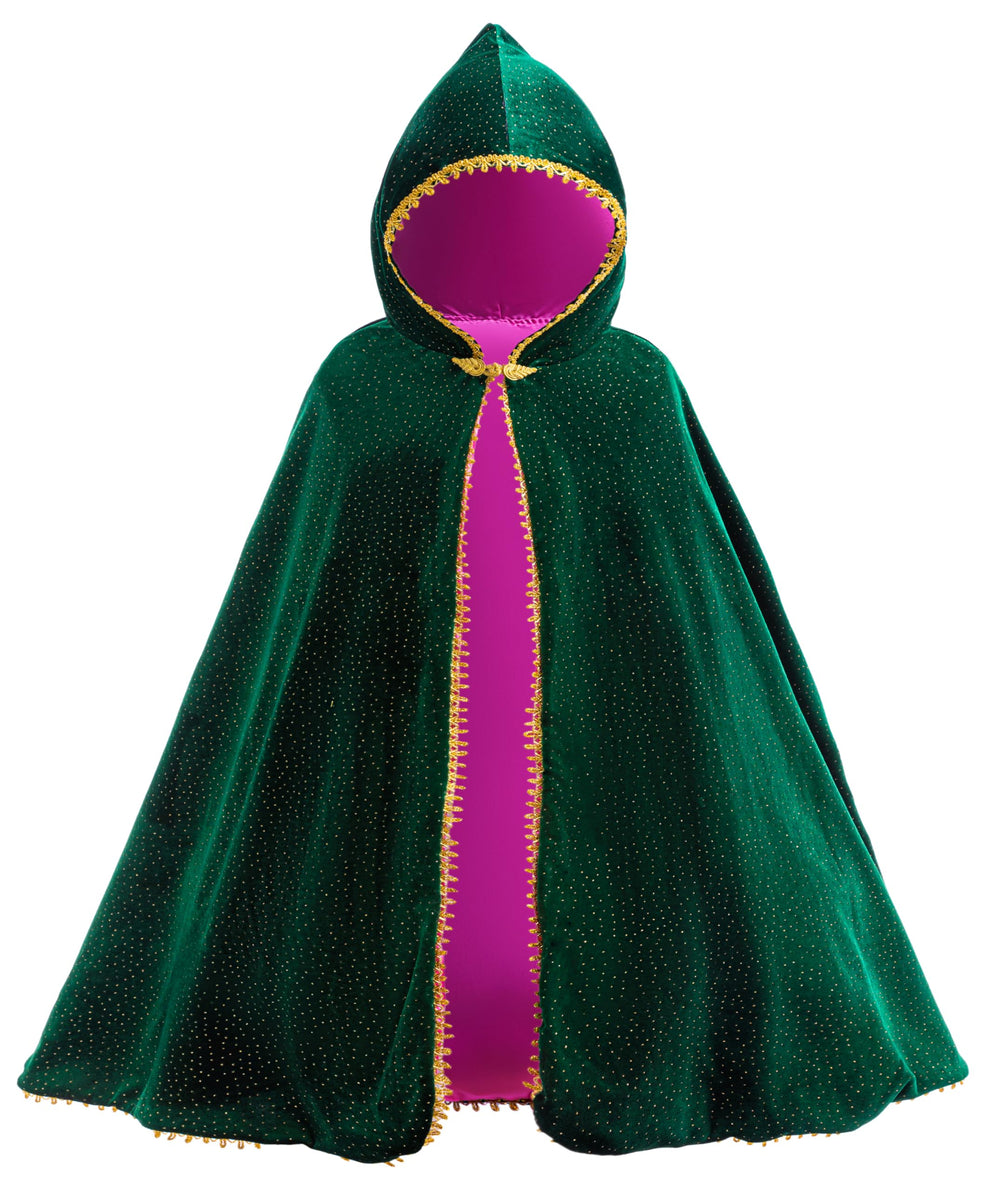 Hulaha Anna-style velvet hooded cape for magical dress-up and festive warmth.