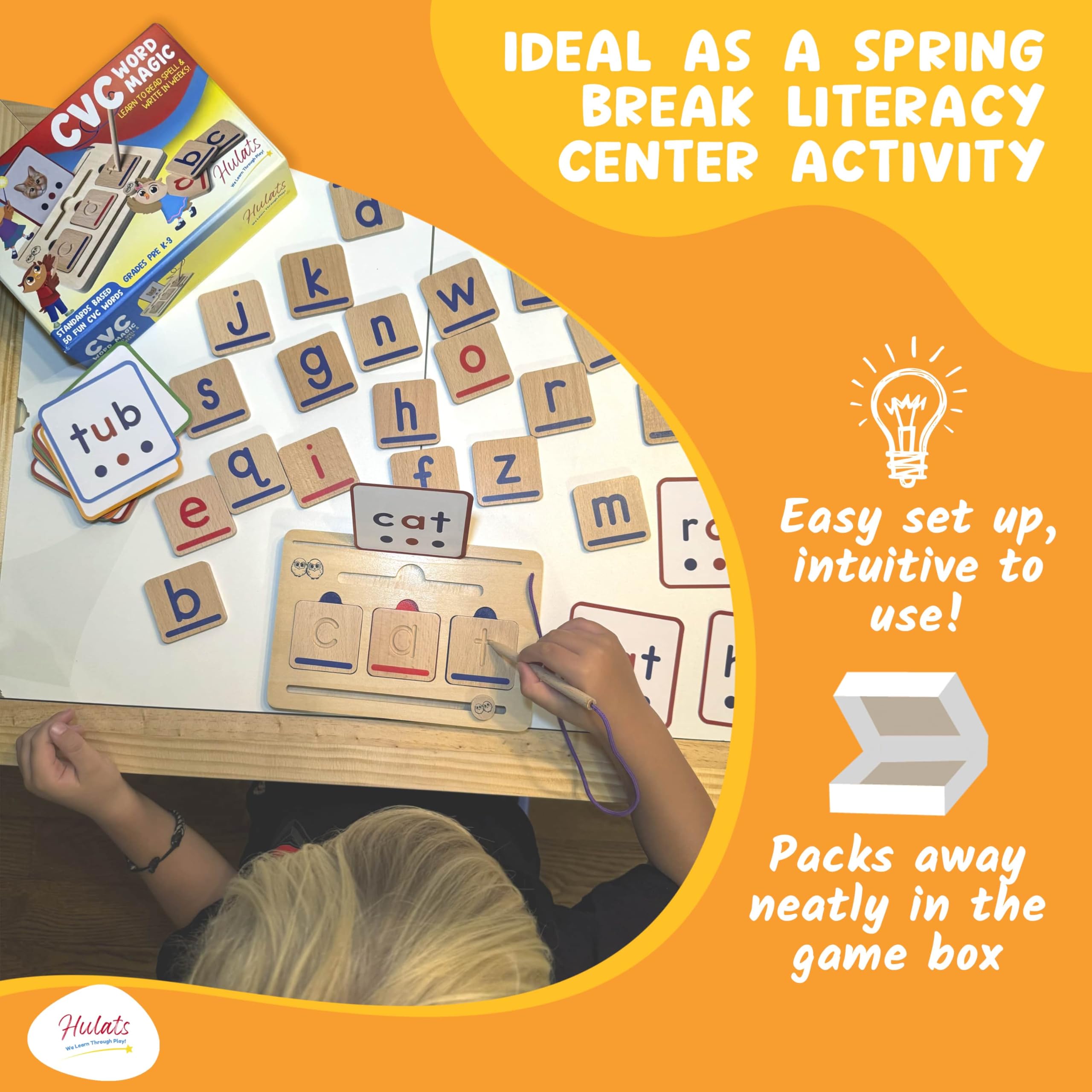 Hulats CVC Word Magic eco-laminate cards combine durability with kid-friendly learning.