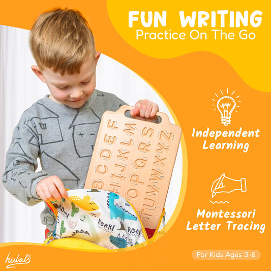 Hulats portable wooden alphabet tracing board for on-the-go learning
