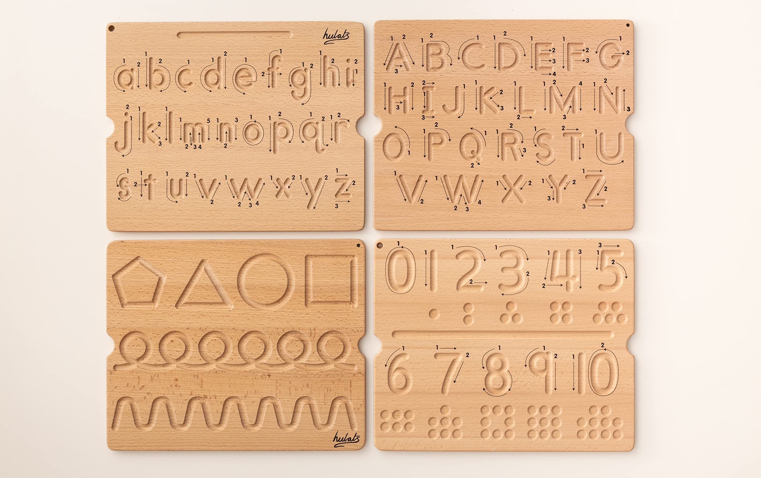 Hulats wooden board provides screen-free learning time with tactile practice.