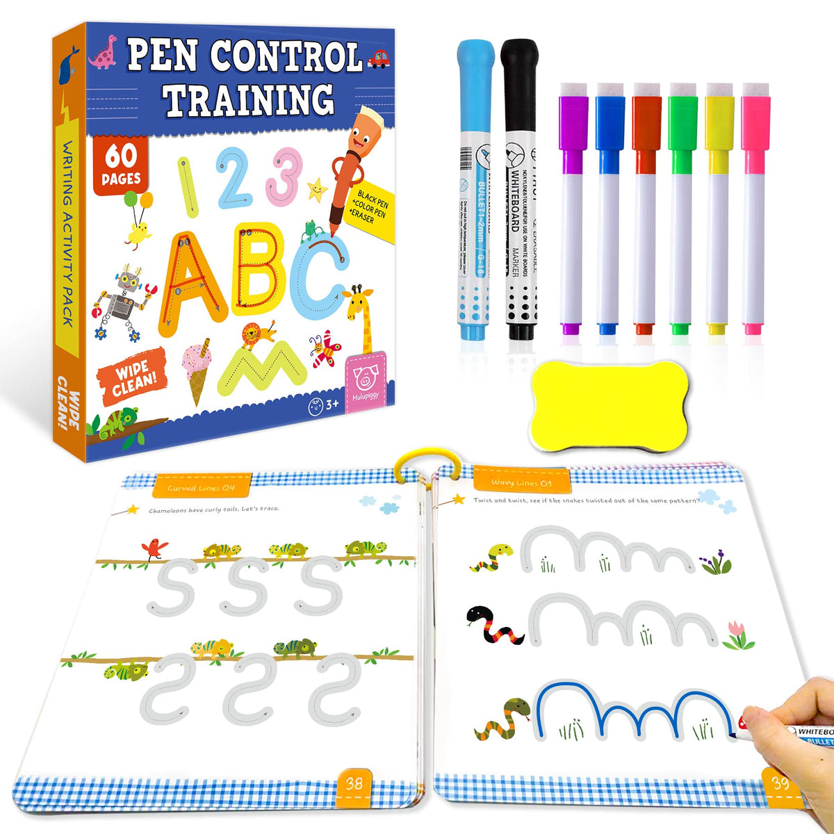 Hulupiggy 60 reusable pages for durable early handwriting practice.