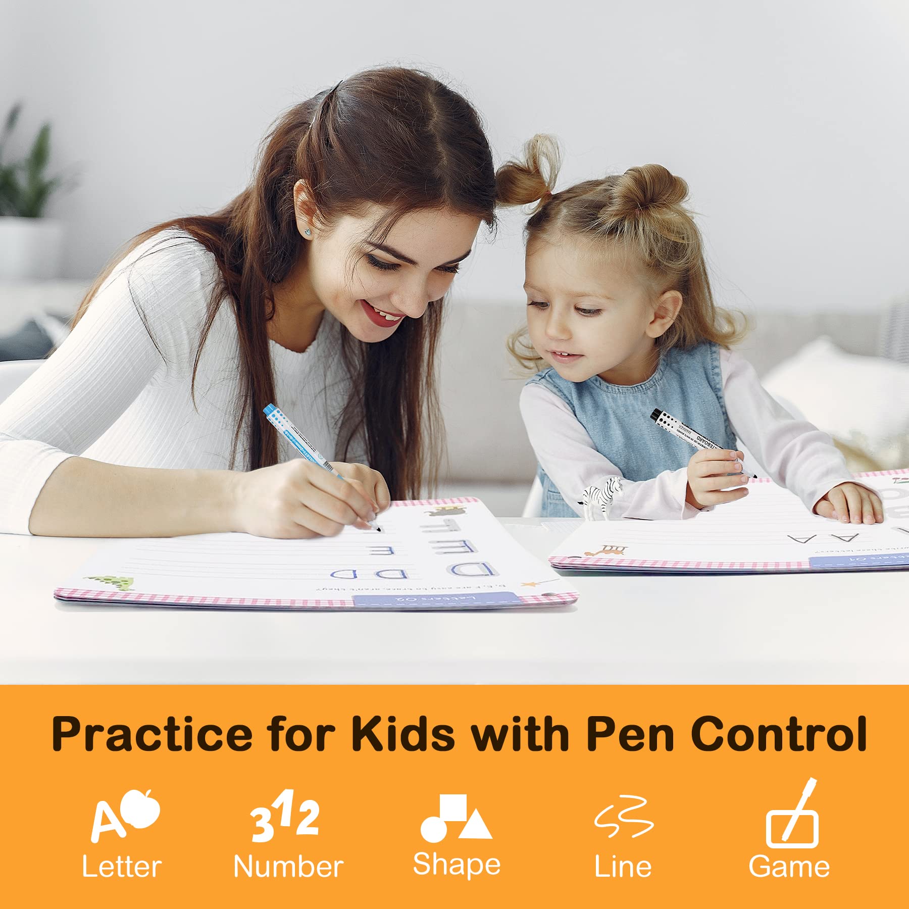 Hulupiggy markers and eraser enable easy wipe-clean practice.