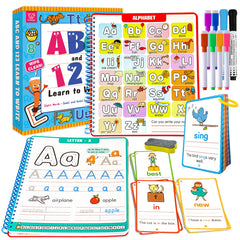 Hulupiggy tracing book pages showing letters and numbers for handwriting practice.