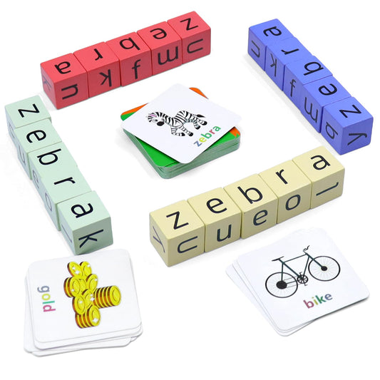 Humerry wooden alphabet blocks for spelling practice and early reading skills.