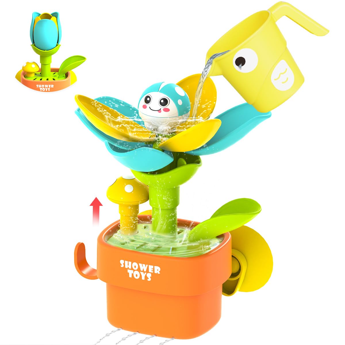 Humzo bath flower set with watering cup blooming for toddlers.
