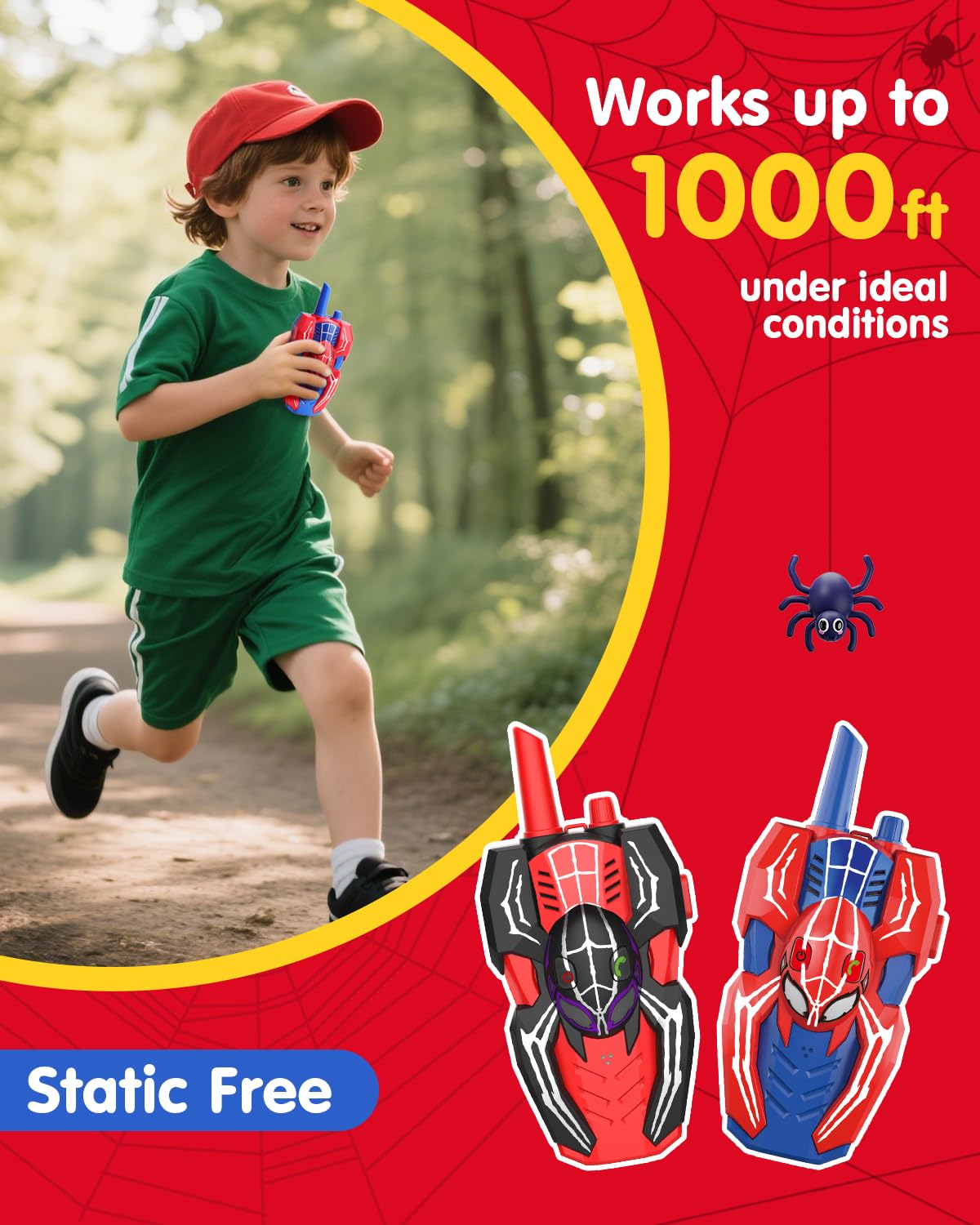 Humzo Spider Hero walkie talkies side view, ergonomic grip for small hands