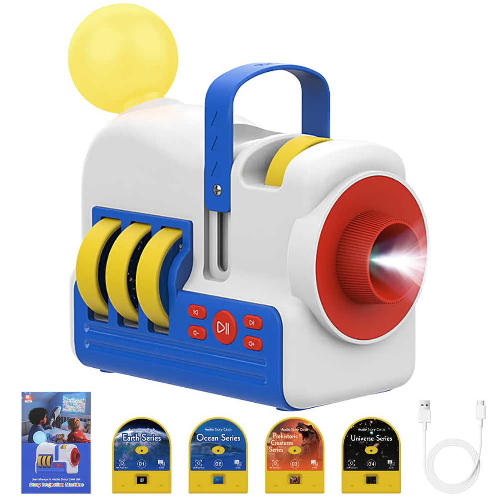 Humzo Story Projection Machine projecting vivid wall visuals for bedtime storytelling.