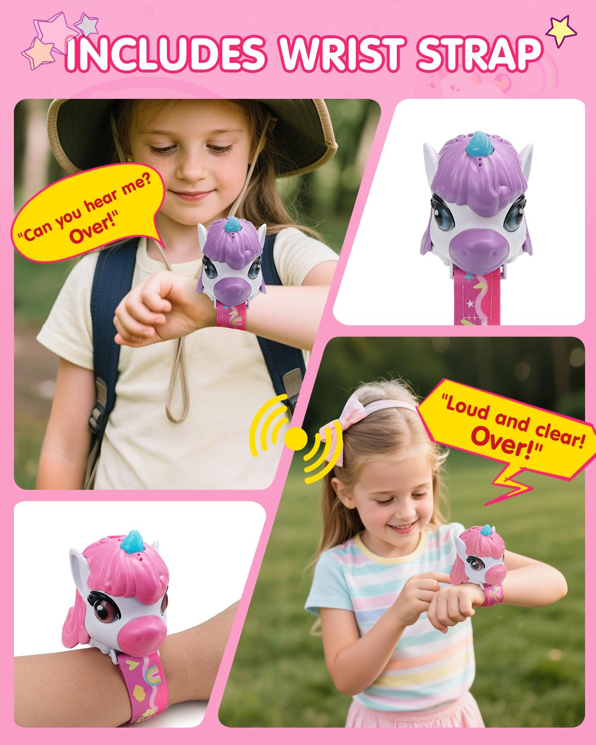 Humzo Unicorn Walkie Talkies with 1000 ft range for outdoor adventures.
