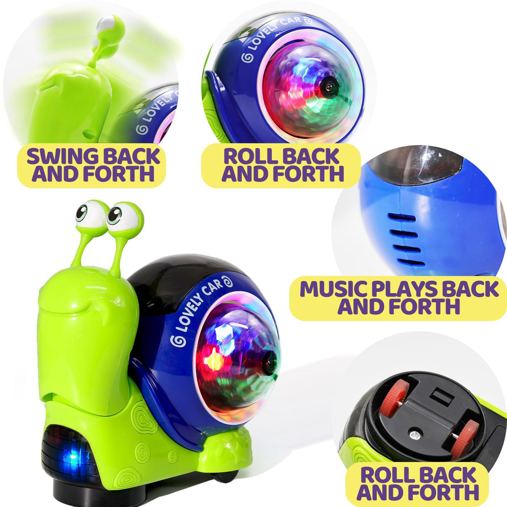 Hunfur snail toy performs a melodic movement with lights during exploration