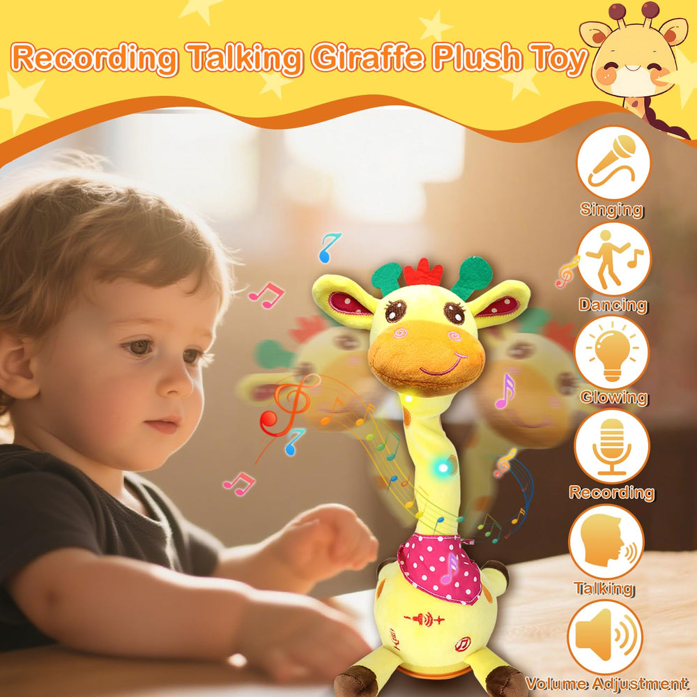 Hunfur giraffe toy with record function for personalized messages and playful repeats.