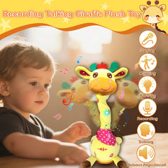 Hunfur giraffe toy with record function for personalized messages and playful repeats.