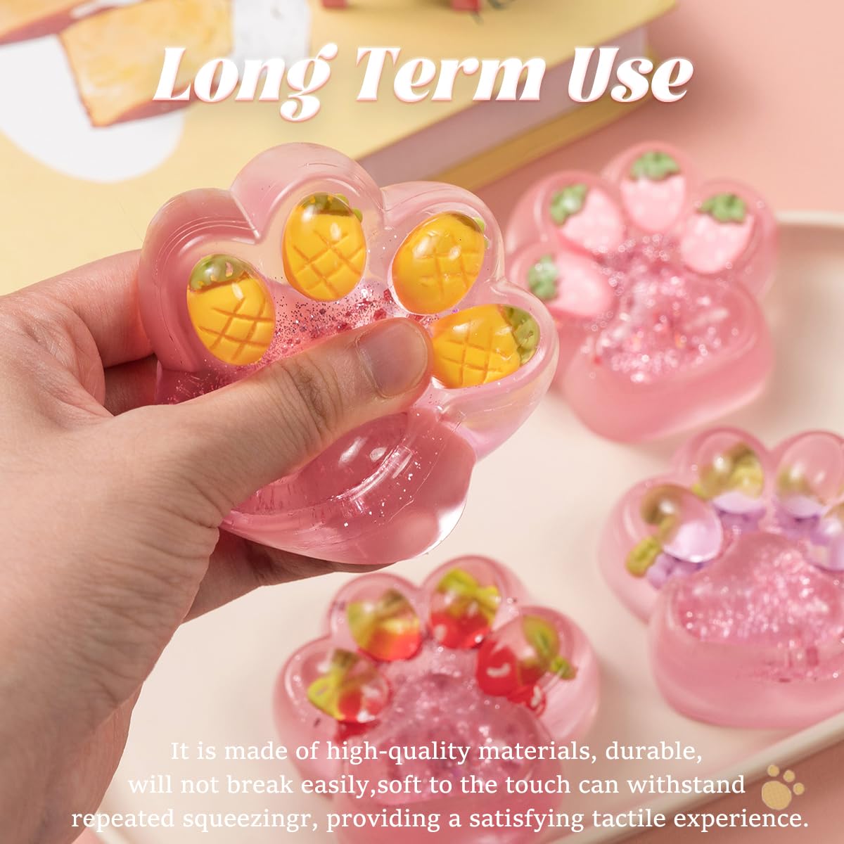Hunfuthr fruit cat paw clear toy strawberry design as a cute desk companion