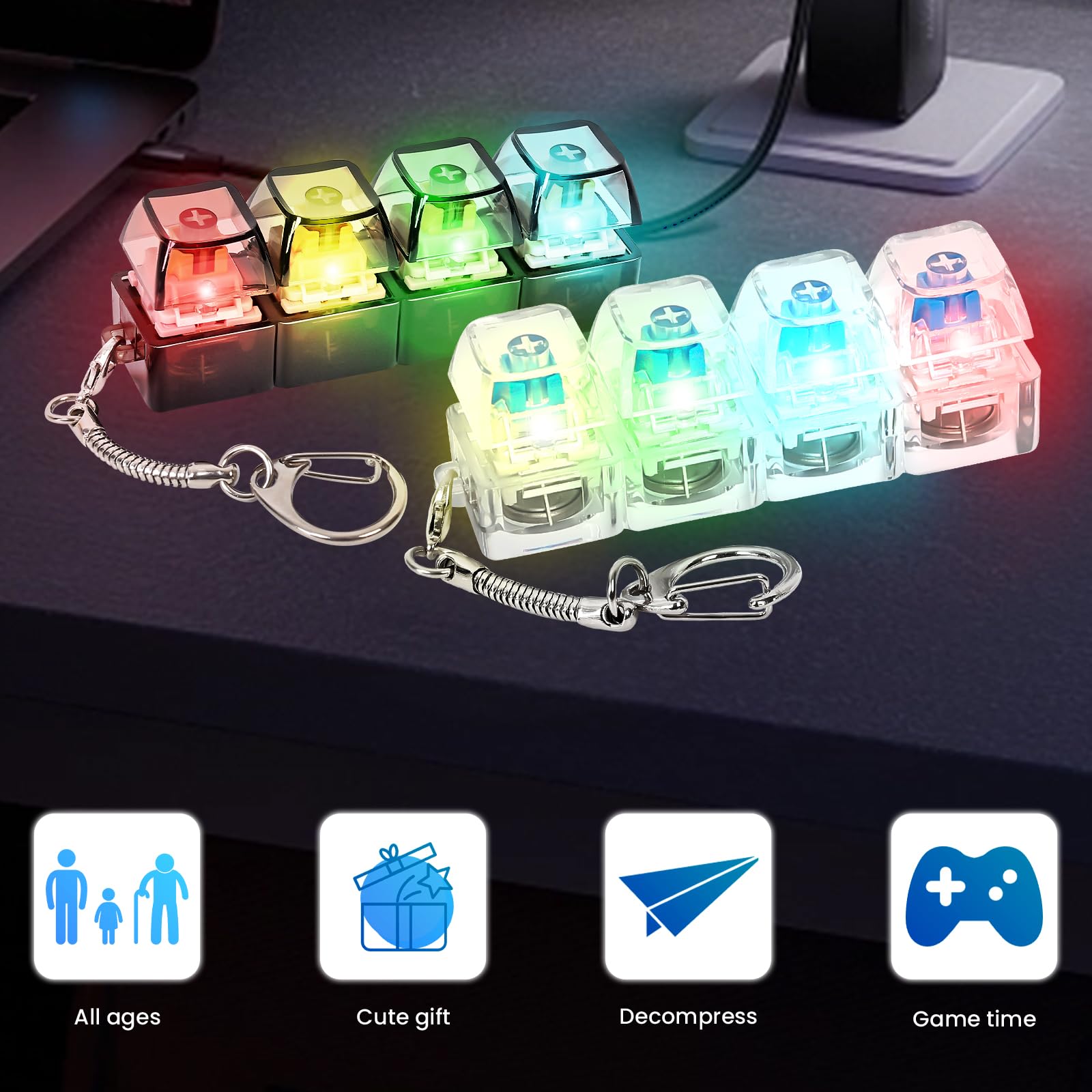 Hunfuthr white-transparent 4-keyboard fidget for quiet concentration during study