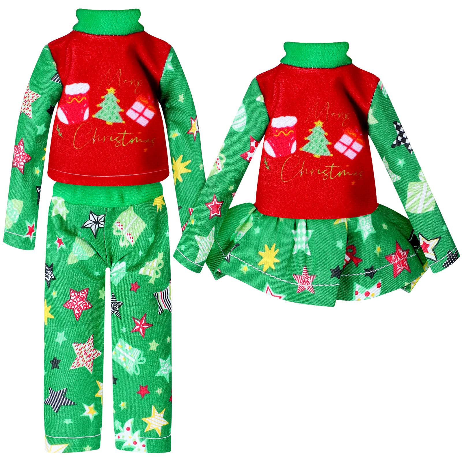 Hungdao Christmas doll clothes set front view for festive styling.