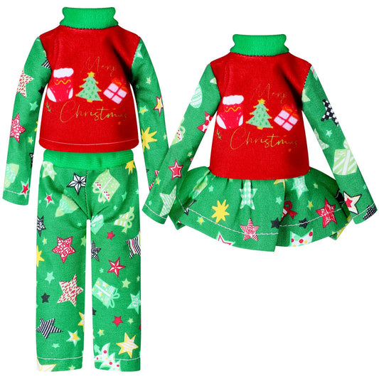 Hungdao Christmas doll clothes set front view for festive styling.