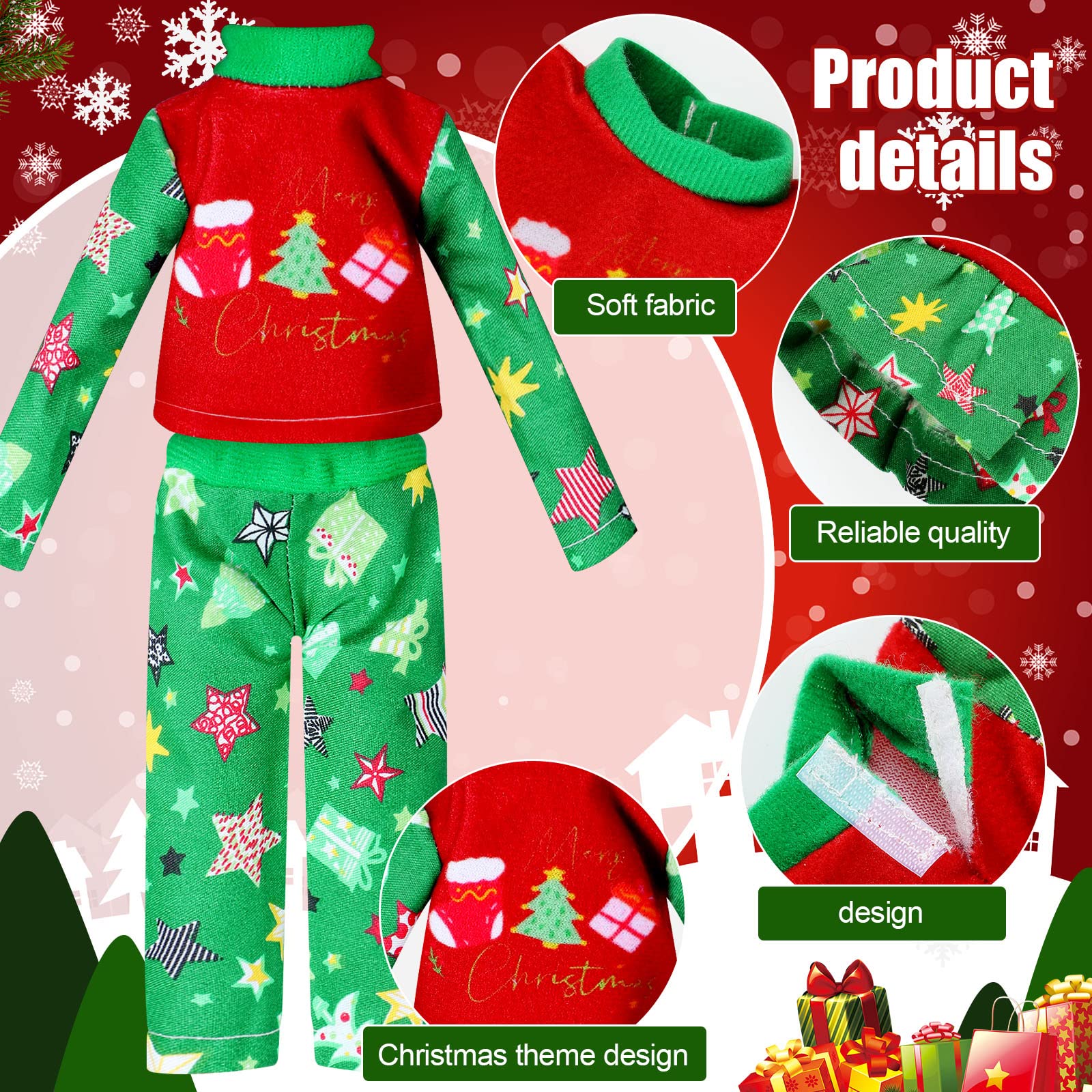 Hungdao doll clothes Christmas pattern closeup shows durable festive print.