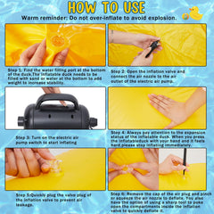 Hungdao yellow rubber duck pool float side view enhances beach photos.