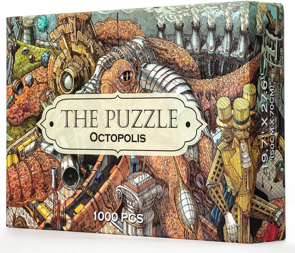 Hungry Minds Octopolis 1000-piece puzzle with intricate octopus scene for adult brain-teasing sessions.