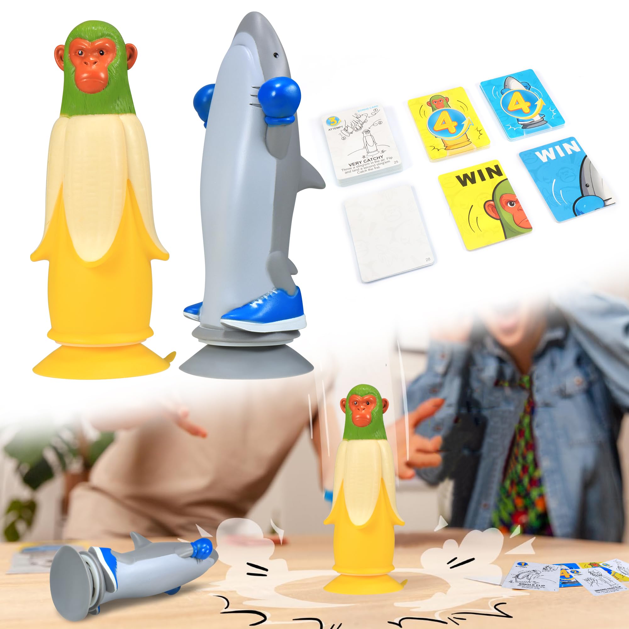 HUNKING Banana Monkey vs SharkMan setup image, easy to learn for all ages.
