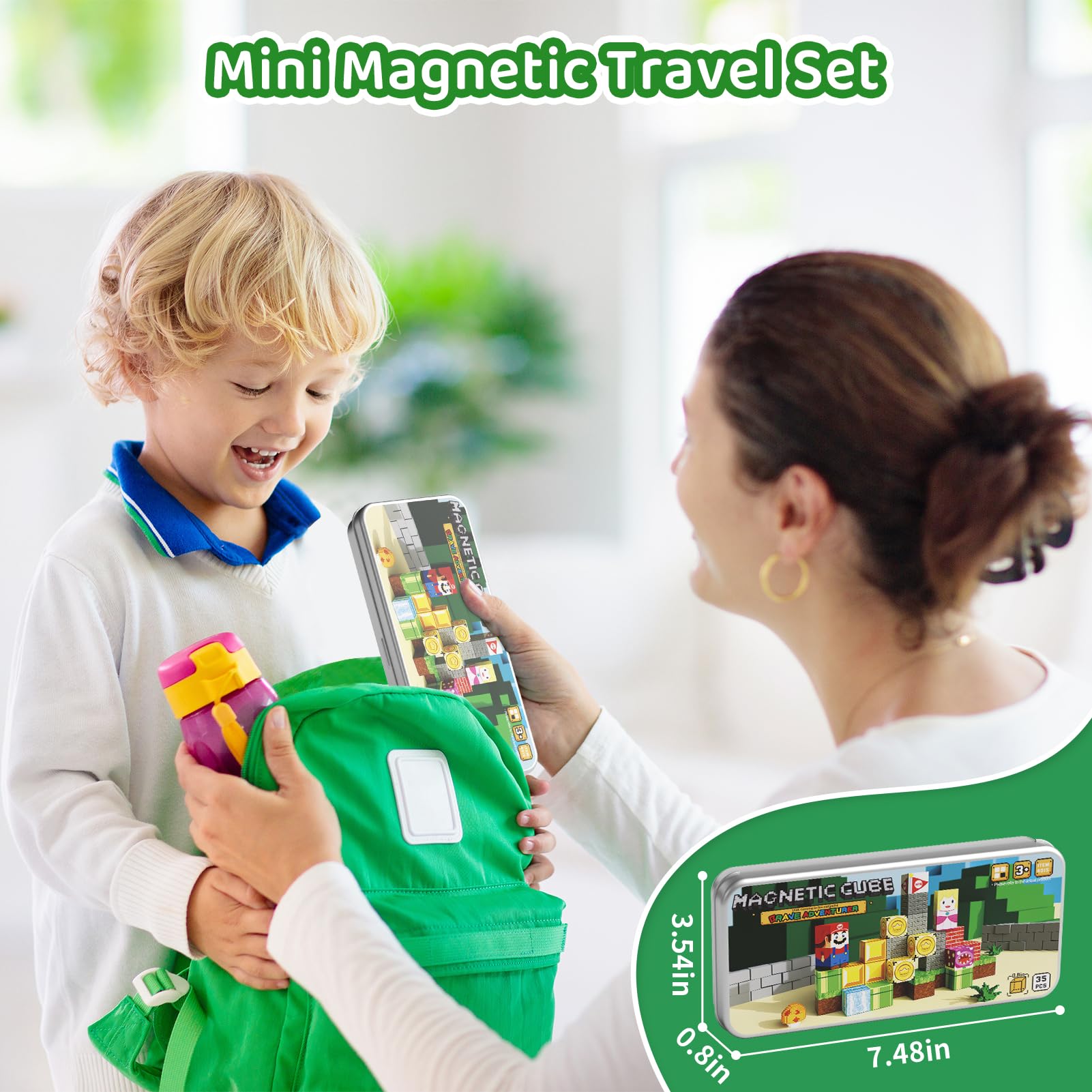 Hunloot blocks on refrigerator door creating an interactive play surface