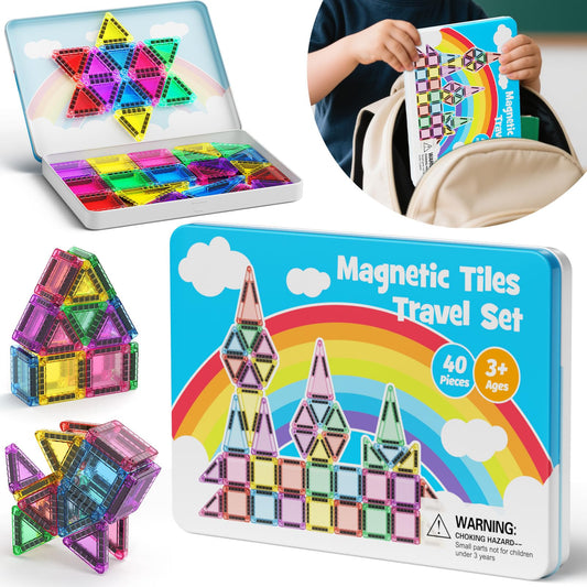 Hunloot travel magnetic building blocks in a compact metal box for easy transport