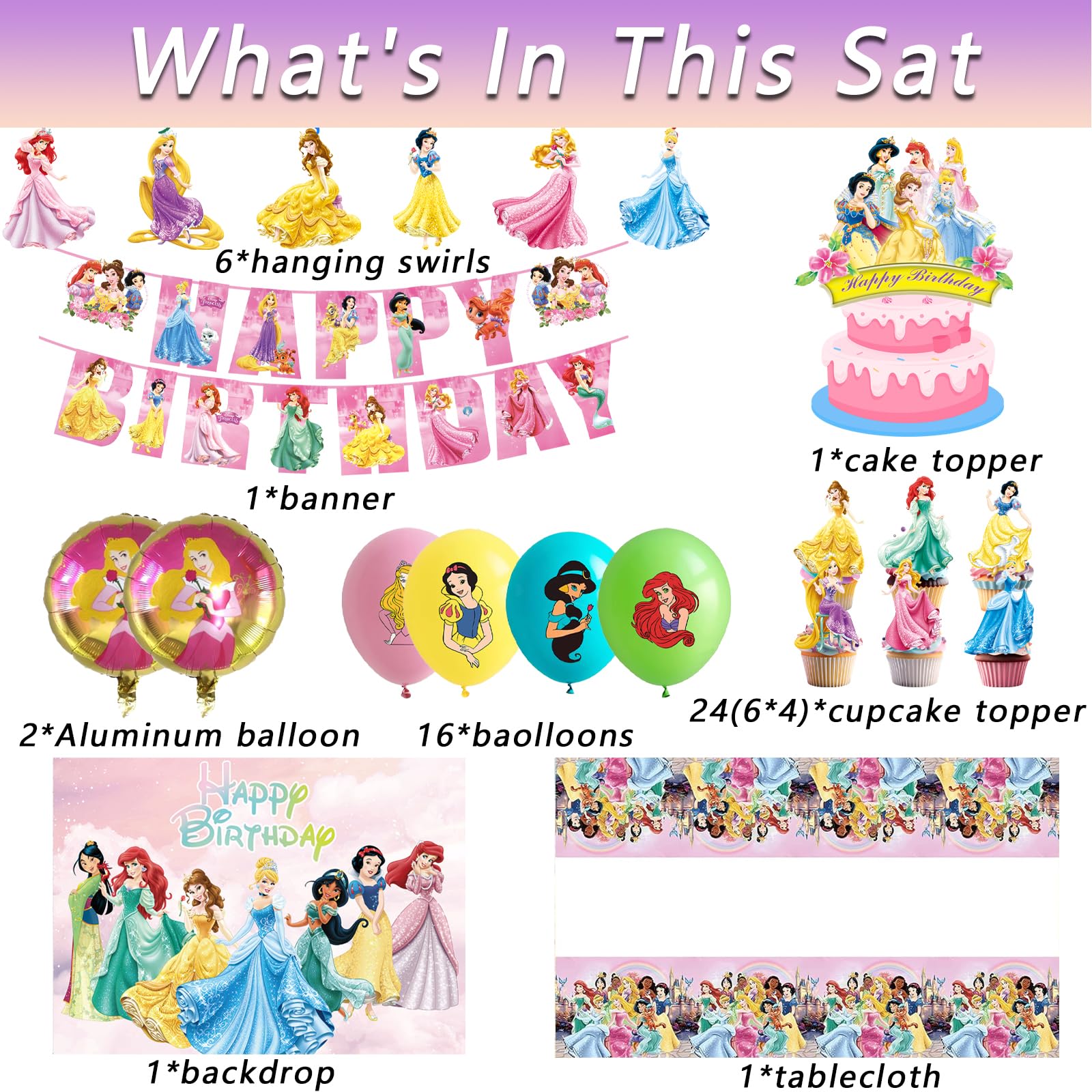 Hupalun Disney Princess backdrop creates a photo-ready stage for celebrations.