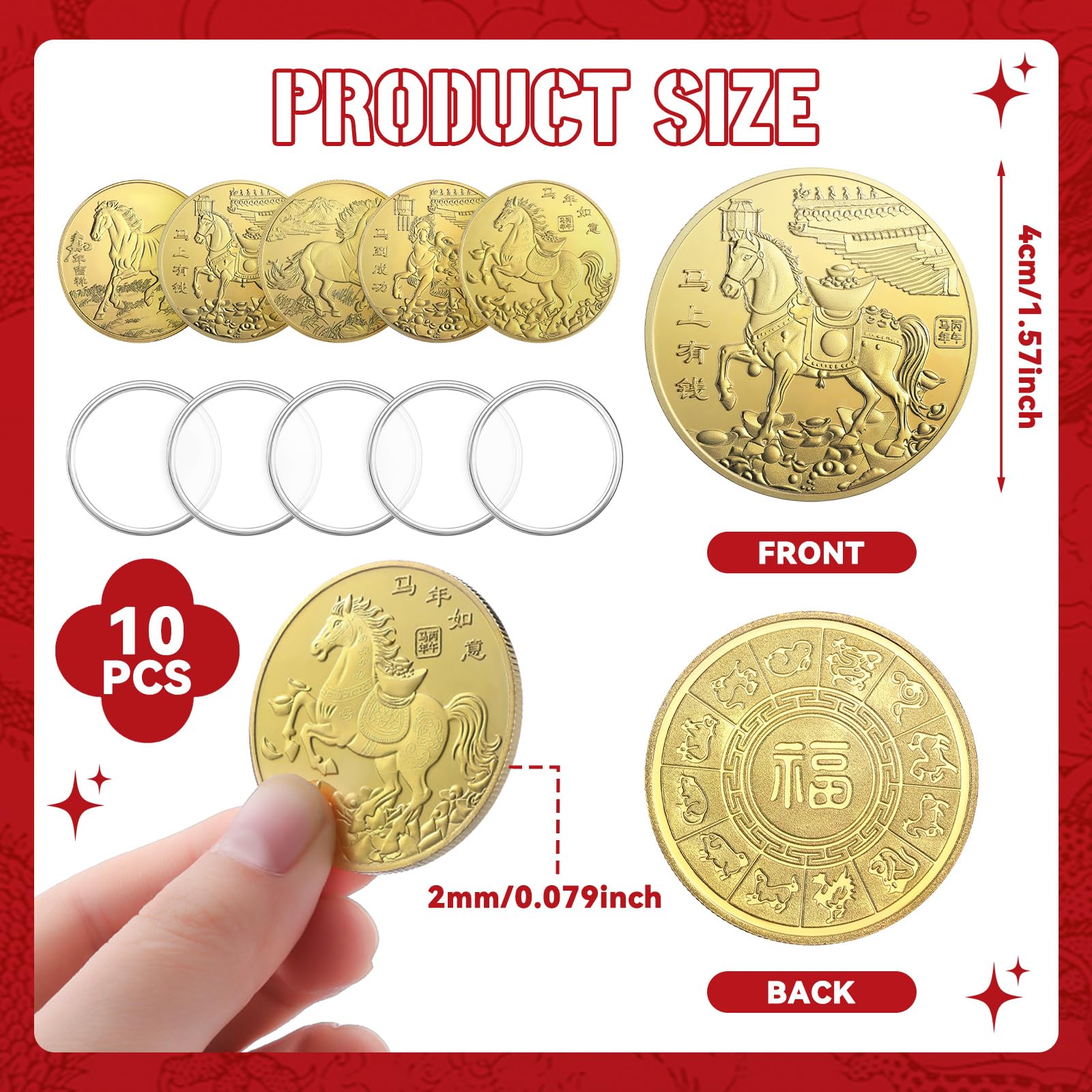 Huquary horse zodiac coin back showing Fu and 12 zodiacs for prosperity