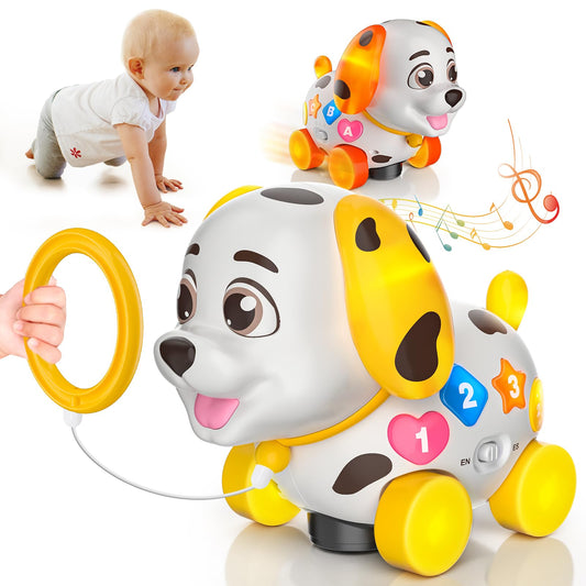 Hurdaos musical puppy toy shows vibrant colors and lights for visual and auditory stimulation.