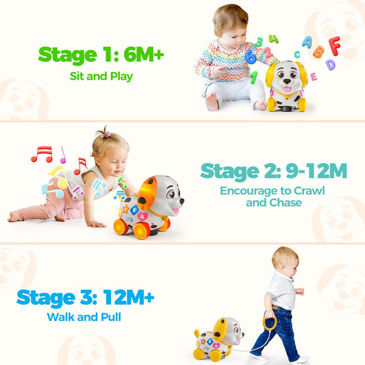 Hurdaos musical puppy toy supports tummy time and crawling with auto-movement.