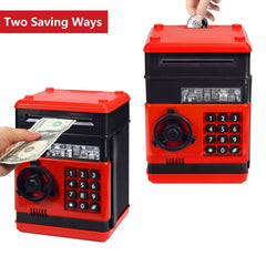 HUSAN piggy bank bill slot shows front loading bills into the safe