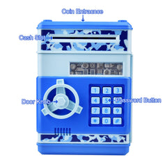 HUSAN camo blue piggy bank bill slot enables easy cash deposits