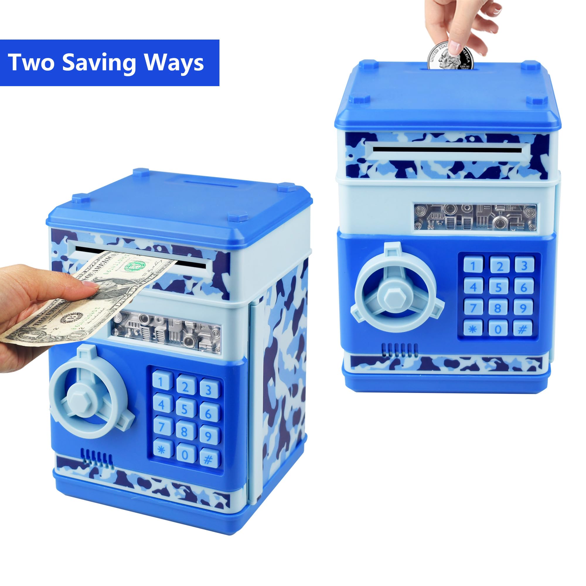 HUSAN camo blue piggy bank password lock protects small savings