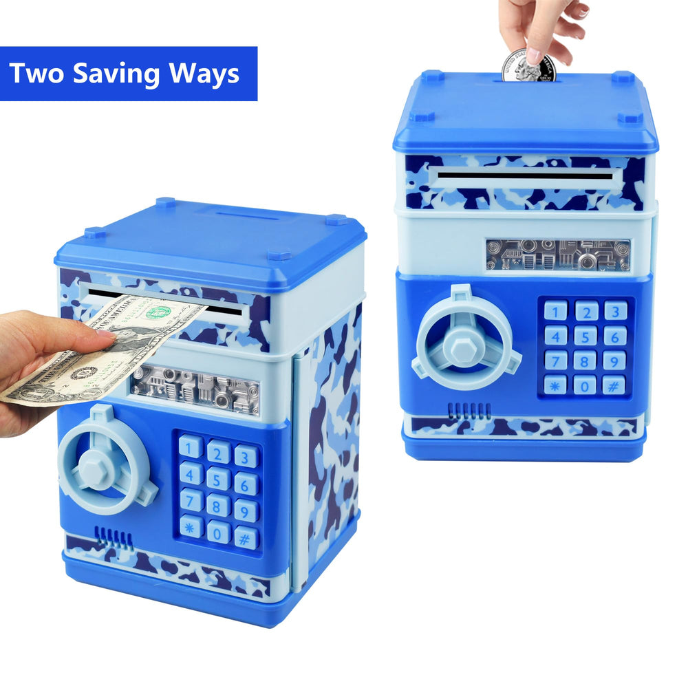 HUSAN camo blue piggy bank password lock protects small savings