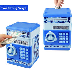 HUSAN camo blue piggy bank password lock protects small savings