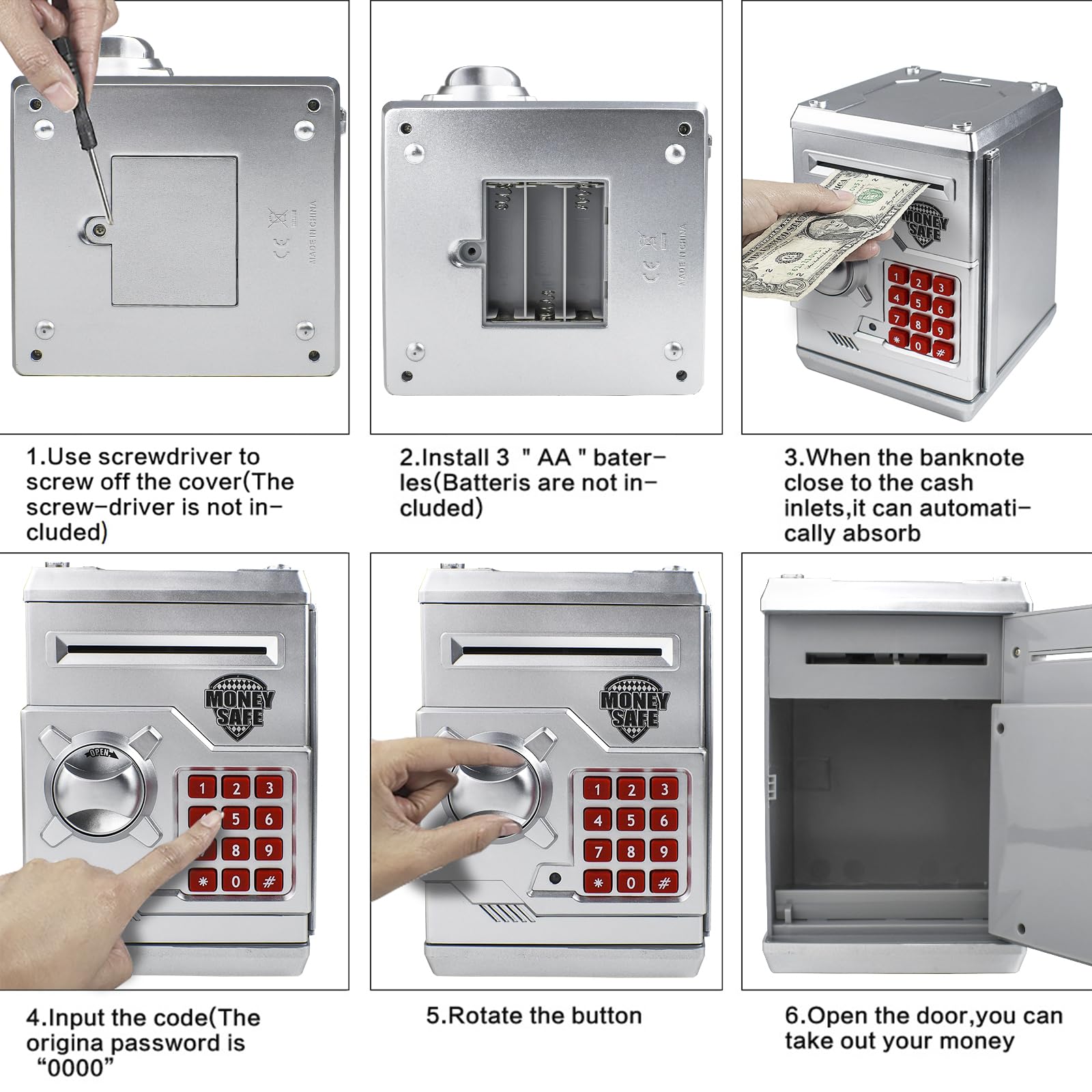HUSAN piggy bank durable ABS construction for long use.