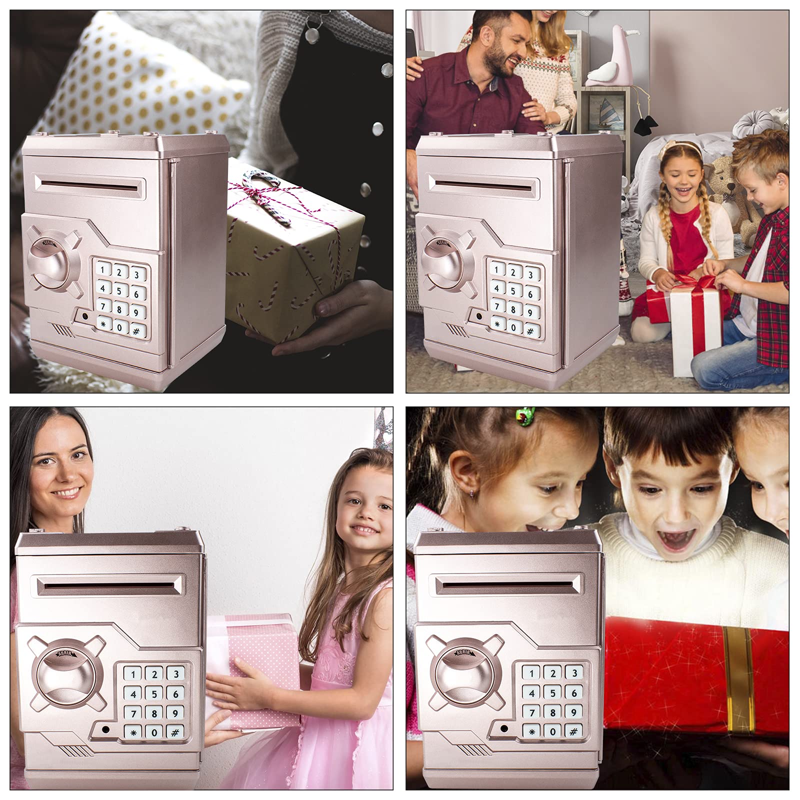 HUSAN Rose Gold Piggy Bank internal design for cash and coins