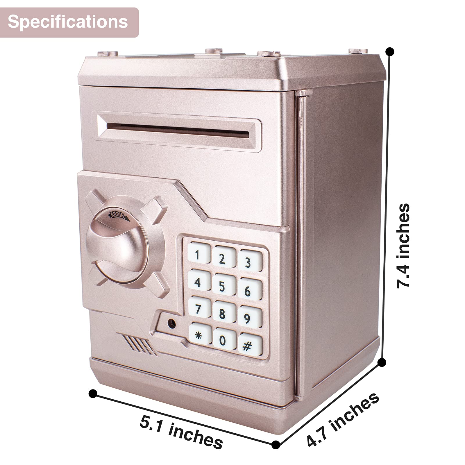 HUSAN Rose Gold Piggy Bank with coin slot and bill entry