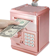 HUSAN Rose Gold Piggy Bank front view with secure storage