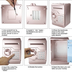 HUSAN Rose Gold Piggy Bank packaging and accessories