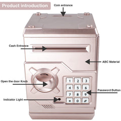 HUSAN Rose Gold Piggy Bank displaying 4-digit password lock