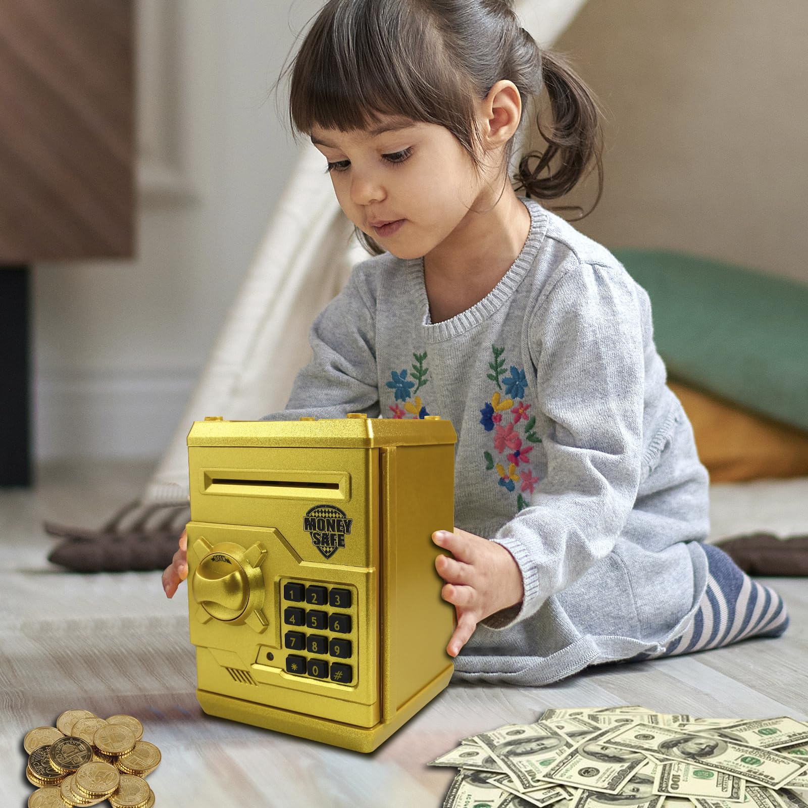 HUSAN piggy bank interior safe view emphasizing sturdy construction